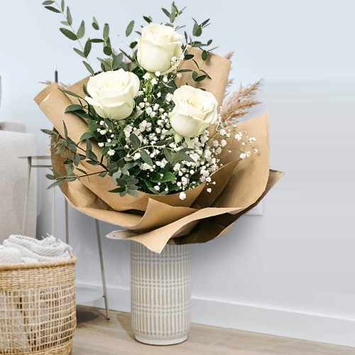 3 White Rose Bouquet