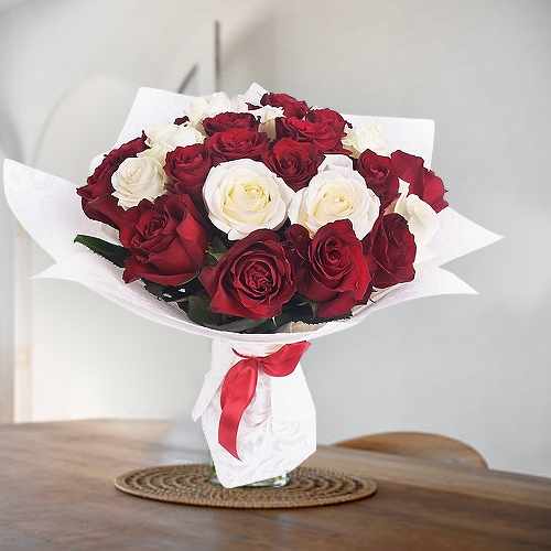 Elegant Red And White Roses